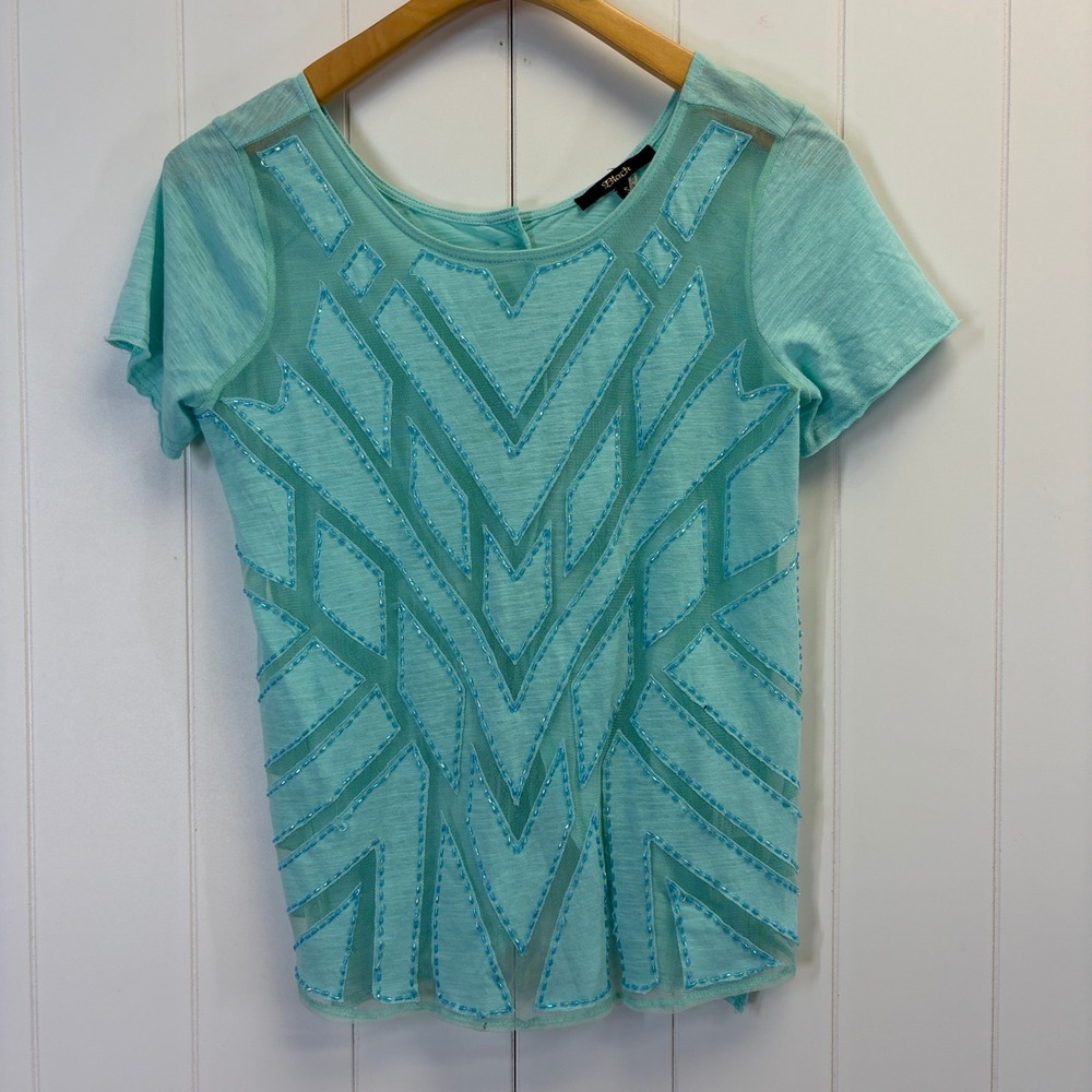 Black Y2K Beaded Mesh Semi Sheer Top Women Small Pastel Coastal Preppy Everyday